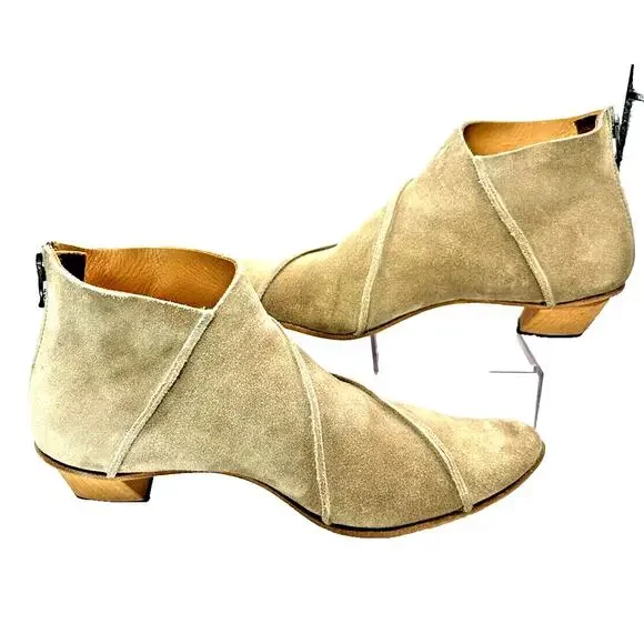 CYDWOQ Vintage Booties Womens 39/ 8.5 Handmade 1.5 Wooden Heels Suede Art - Picture 2 of 7